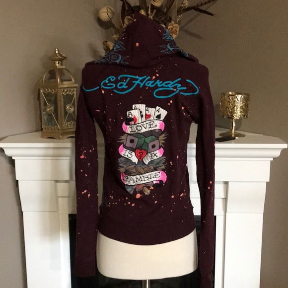 Ed Hardy Tops - Ed Hardy Love Is A Gamble Embroidered Hoodie
